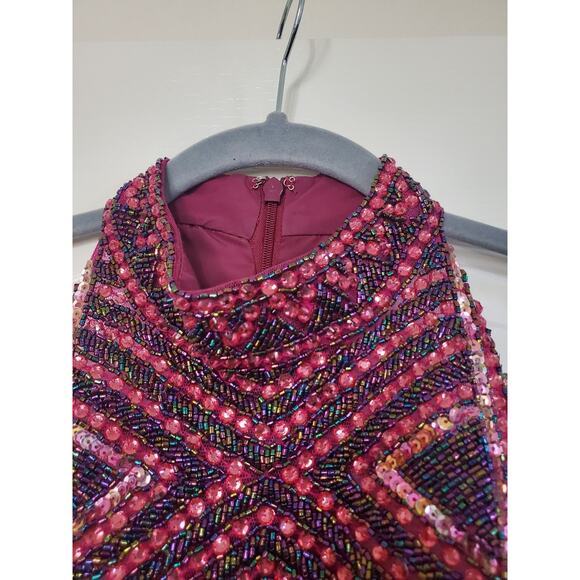 Sherri Hill Ruby Iridescent Beaded Taffeta A-Line Prom Formal Dress, Size 2 - Picture 3 of 15